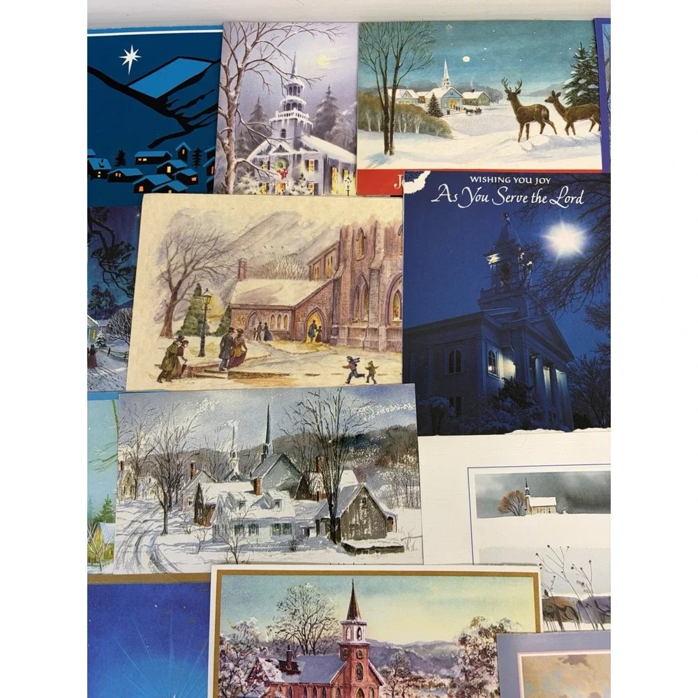 Vintage Christmas Cards Fronts ONLY Churches Cathedrals Scrapbooking Crafts 50+